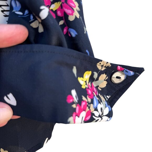 Diane Gilman Navy Floral Button-Up Silk Long Sleeve French Cuff Blouse New S - Picture 6 of 9